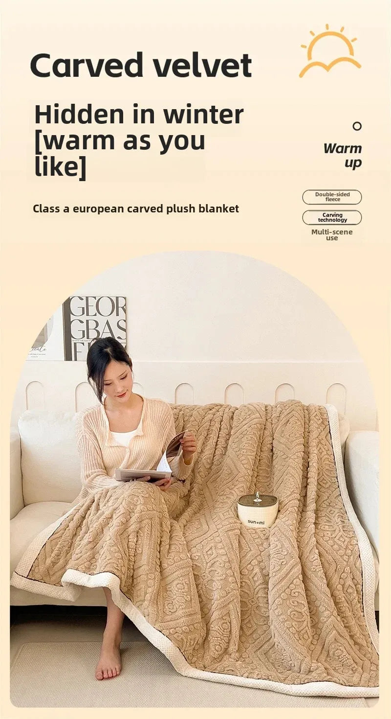 New Carved Velvet Warm Autumn Winter Blanket for Bed Soft Fluffy Sofa Blankets Warmth Cozy Coral Flannel Sofa Cover Blanket Nap