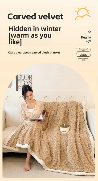 New Carved Velvet Warm Autumn Winter Blanket for Bed Soft Fluffy Sofa Blankets Warmth Cozy Coral Flannel Sofa Cover Blanket Nap