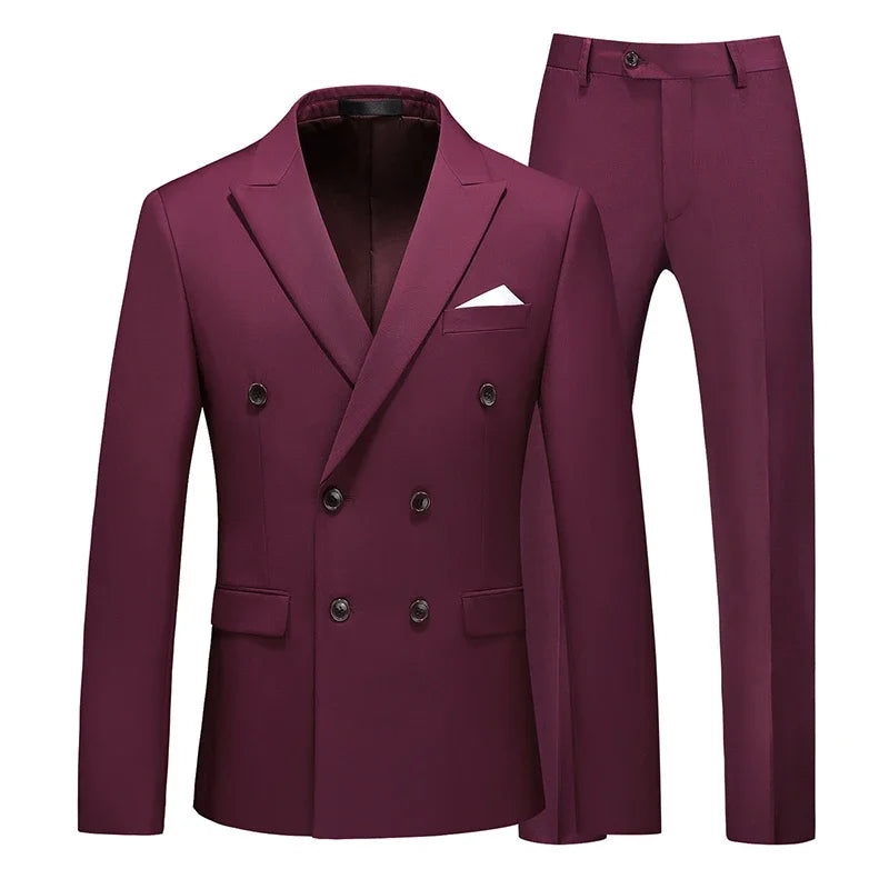 2 Pieces Double Breasted Formal Men Suits Slim FitGroom Tuxedos for Wedding Peaked Lapel Custom Male Blazer Prom Daily Wear