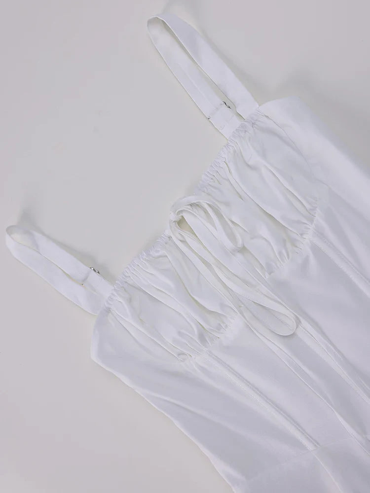 Summer Sweet Solid Sleeveless Long Dress Women Fashion Bandage Camisole Dresses Padded Boned Robe Elegant Party Vestidos