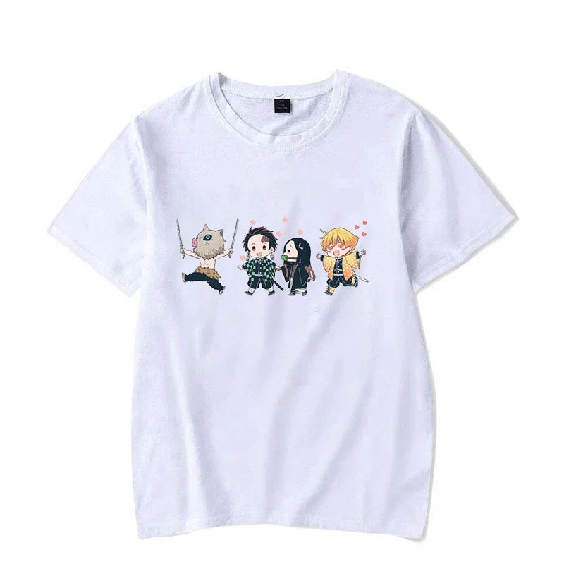 Hot Anime Kamado Tanjirou Kamado Nezuko Agatsuma Zenitsu Hashibira Inosuke Printed T-shirts Women Men Short Sleeve Summer Shirts