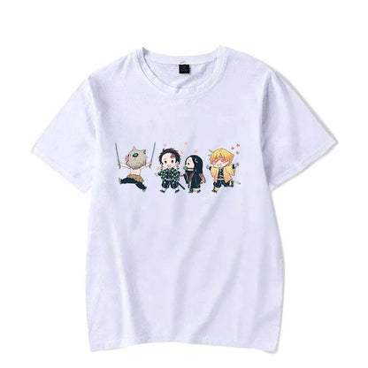 Hot Anime Kamado Tanjirou Kamado Nezuko Agatsuma Zenitsu Hashibira Inosuke Printed T-shirts Women Men Short Sleeve Summer Shirts