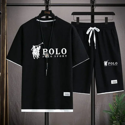 A two-piece set of men's short-sleeved T-shirt and sports shorts for summer fashion, breathability, fitness and casual jogging