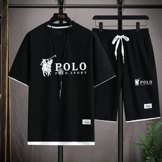 A two-piece set of men's short-sleeved T-shirt and sports shorts for summer fashion, breathability, fitness and casual jogging
