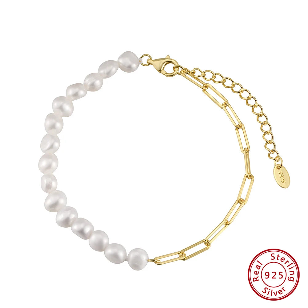 Natural Pearls Beaded Necklace with 925 Sterling Silver Paperclip Chain Wedding Party Fashion Pearls Jewelry GPN13