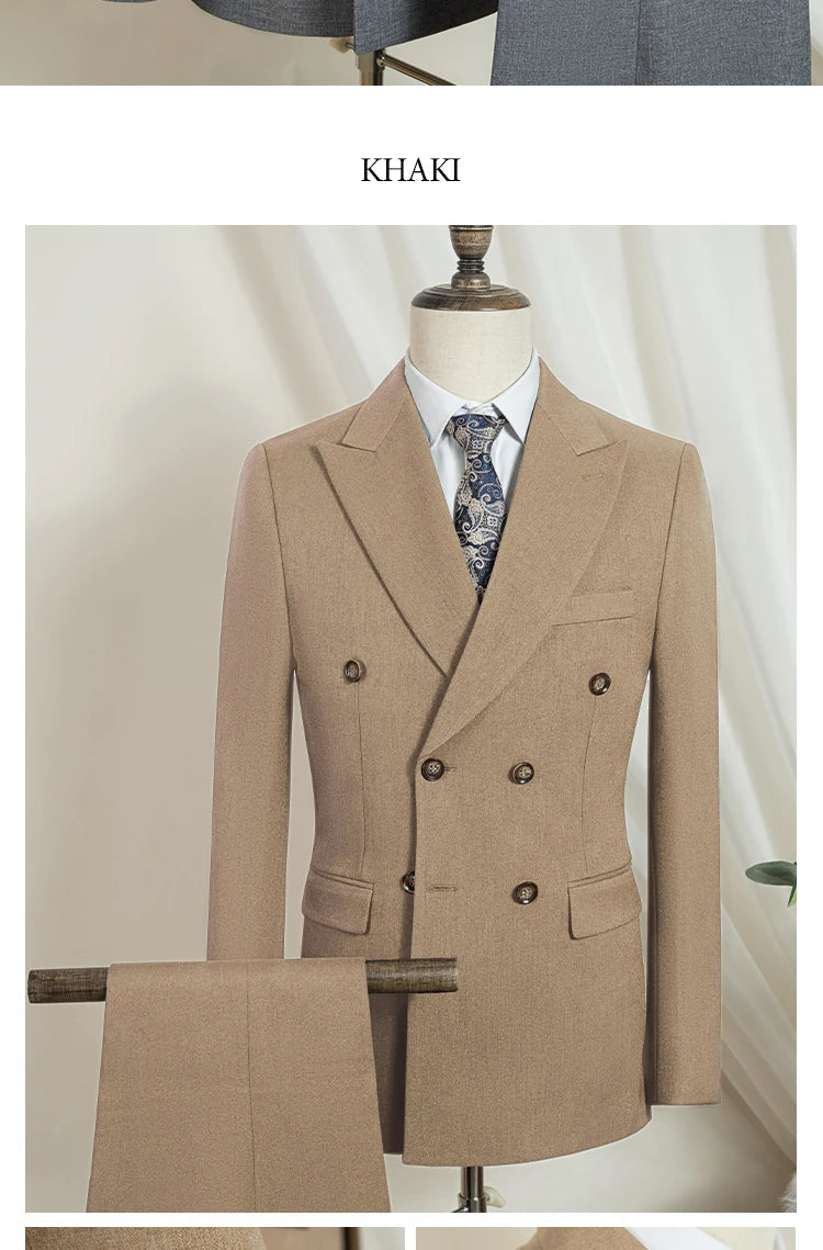 Turkish style Elegant Man Suit khaki 2 Pcs Set Modern Wedding Party Suits for Men Stylish Business office suit