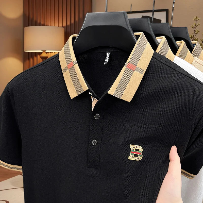 Bestselling brand summer new 100% pure cotton comfortable polo shirt fashionable men's classic letter badge casual short sleeve