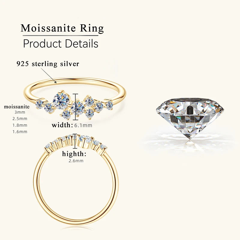 Colar e Anel de Diamantes Moissanite Prata Esterlina 925 Conjunto de Joias com Pingente de Aglomerado para Mulheres Anéis de Noivado Presente