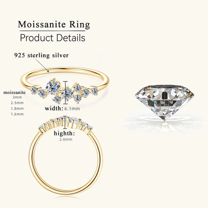 Colar e Anel de Diamantes Moissanite Prata Esterlina 925 Conjunto de Joias com Pingente de Aglomerado para Mulheres Anéis de Noivado Presente