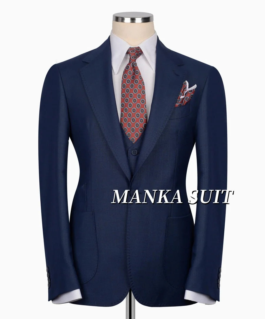 Notch Lapel Single Breasted Full Men's Suits  Smart Casual Business Office Wedding  3pcs Blazer Vest Pants Customized Men's Set