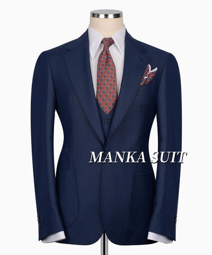 Notch Lapel Single Breasted Full Men's Suits  Smart Casual Business Office Wedding  3pcs Blazer Vest Pants Customized Men's Set