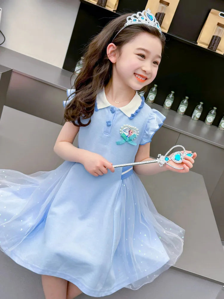 Girls Summer Princess Style Polo Dress Kids Casual Short Sleeve Lapel A-Line Dress Toddler Baby Girls Party Holiday