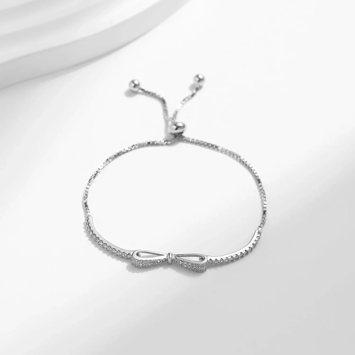 925 Sterling Silver Sparkling Zirconia Bowknot Bracelet Luxury Charm Adjustable Chain Link For Women Fashion Fine Jewelry