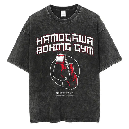 Vintage Cotton Washed T-Shirt Anime Hajime No Ippo Kamogawa Boxing Gym Loose T Shirts Men Women Y2K Hip Hop Summer Top Tee