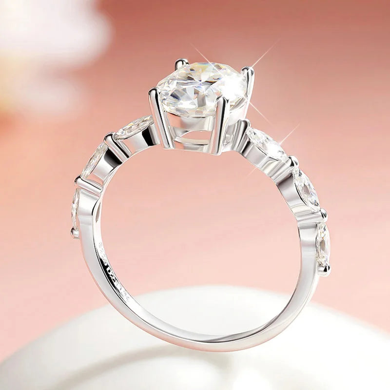 1CT 2CT Oval Cut Full Moissanite Wedding Ring for Women Bridal Promise Band 100% S925 Sterling Silver Plated 18k Gold
