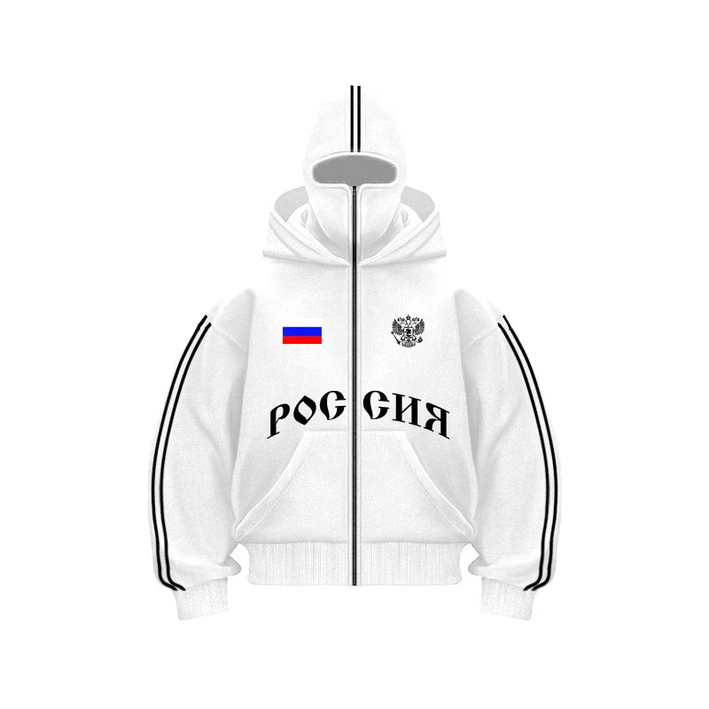 Vintage Double Zip Hoodies Y2K Clothes Men Hip Hop Lettering Graphic Oversized Hoodies Sweatshirts Casual Jacket