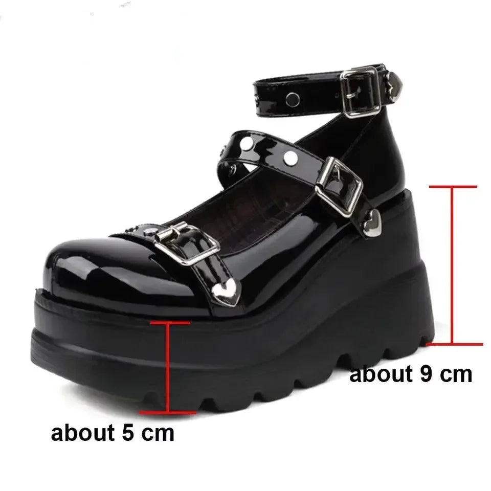 Sapato Feminino Mary Jane Salto Super Alto Plataforma Anabela Sandália Feminina Primavera Fivela Clássica Doce Punk Sapatos Femininos Lolita