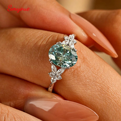 Blue-green 2CT Oval Cut All Moissanite Rings for Women Female Luxury Quality Jewelry S925 Sterling Silver Wedding Band
