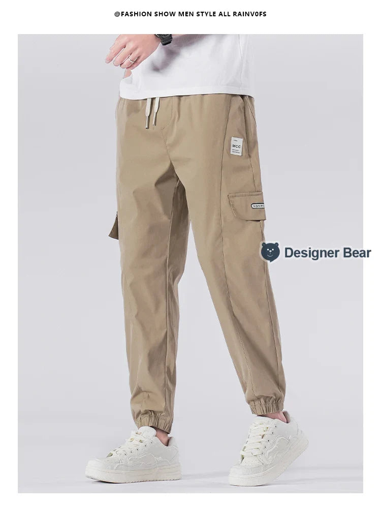 Spring Summer Thin Men's Cargo Pants Loose Tapered Elastic Cuff Jogger Trousers Quick Dry Casual Outdoor Haren Pants Male 5XL