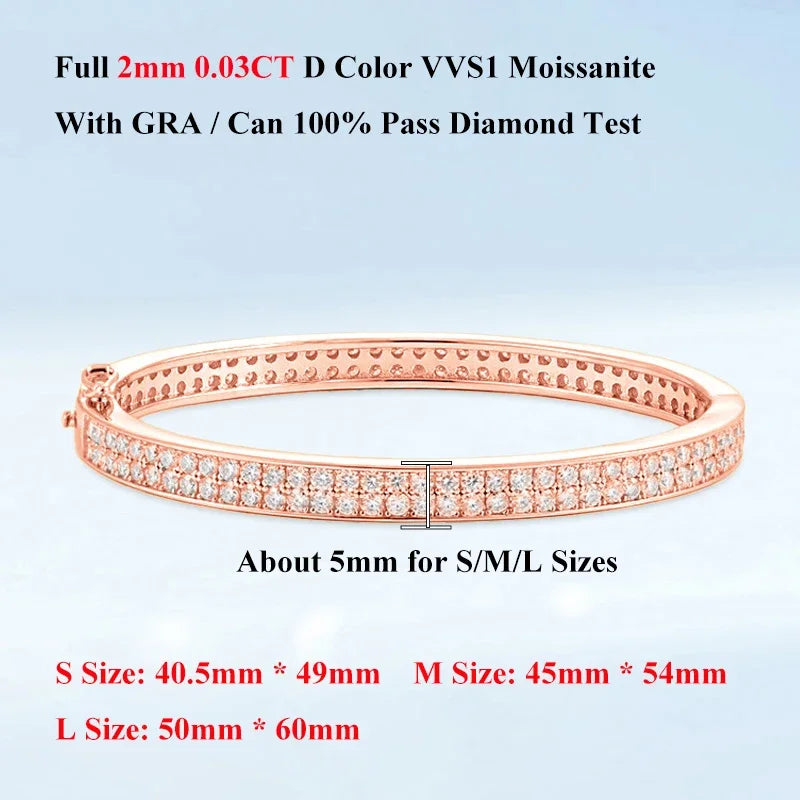 Real GRA Certified D Color 2mm 0.03CT Full Moissanite Bracelet Bangle for Women Party S925 Silver All Diamond Bracelets