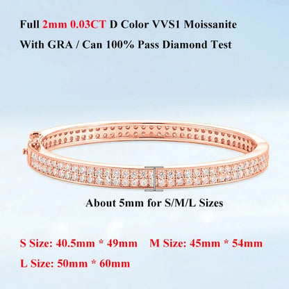 Real GRA Certified D Color 2mm 0.03CT Full Moissanite Bracelet Bangle for Women Party S925 Silver All Diamond Bracelets
