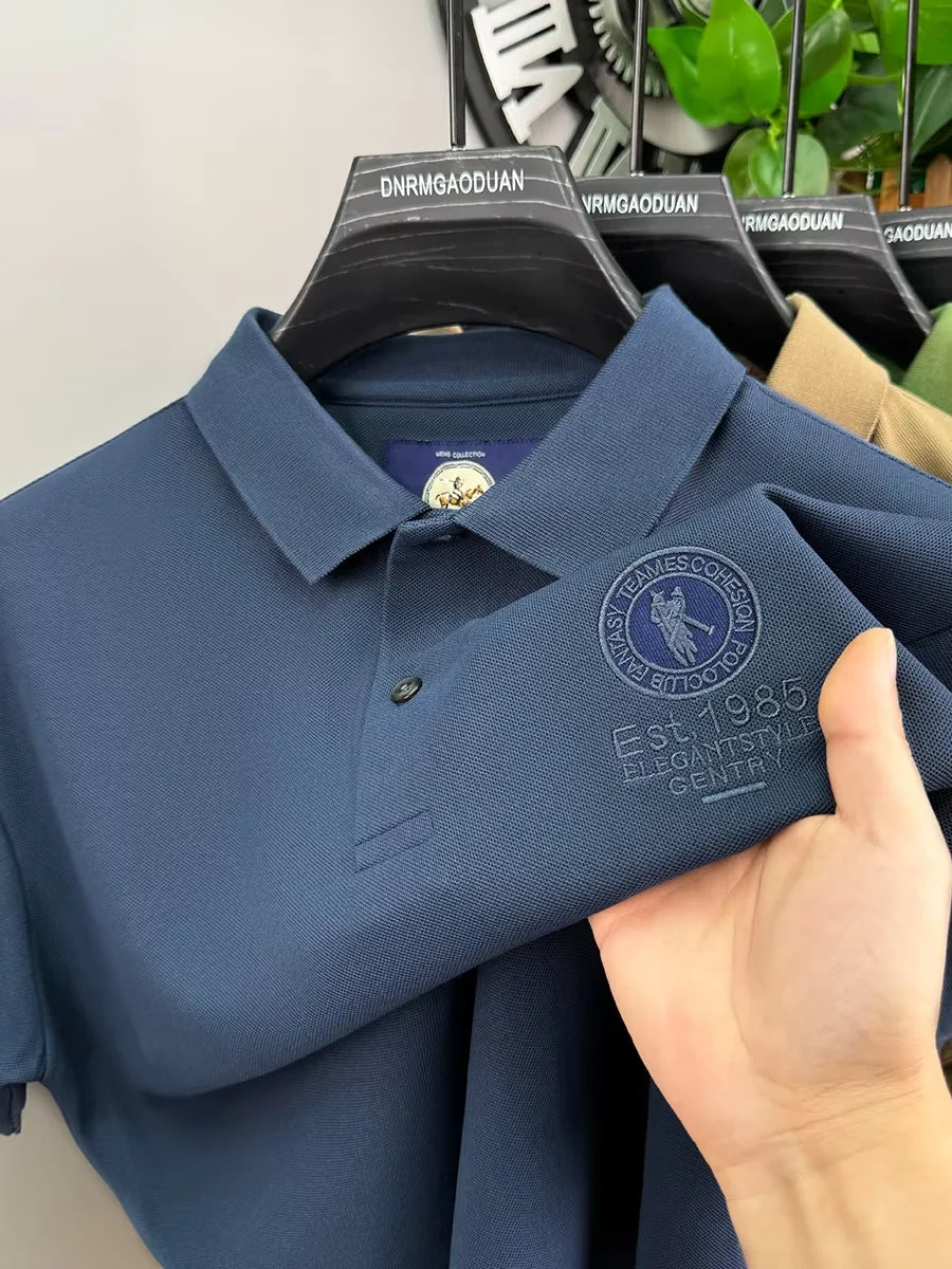 Luxury brand badge embroidery polo shirt short sleeve men's summer top fashionable breathable lightweight comfort casual T-shirt