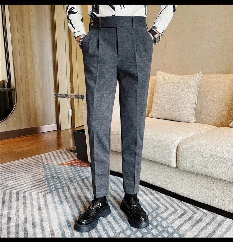 Men's Slim Fit Naples Business Casual Trousers Made of Autumn and Winter Wool, Thickened for Warmth, Classic Ankle-length Pants.