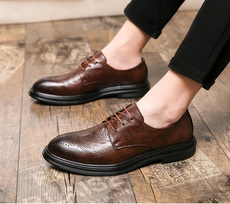 Luxury Men Brogue Dress Shoes Men Suit Casual Shoes Formal Business Leather Shoes Men Brown Wedding Italian Banquet Shoe Size 46