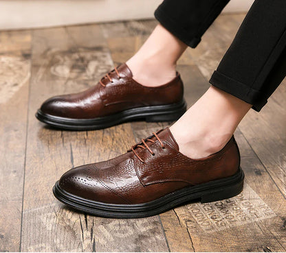 Luxury Men Brogue Dress Shoes Men Suit Casual Shoes Formal Business Leather Shoes Men Brown Wedding Italian Banquet Shoe Size 46