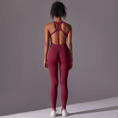 Backless Yoga Bodysuit Women Sports Jumpsuit Fitness Sportswear Workout Set Solid Color Seamless Butt Lifting Yoga Bodysuit