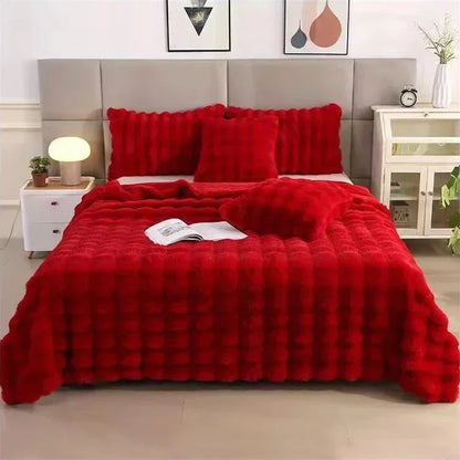 Cozy Rabbit Hair Bubble Velvet Blanket for Napping Soft Fuzzy Plush Bed Cover Sofa Throw Blanket All Season Warmth