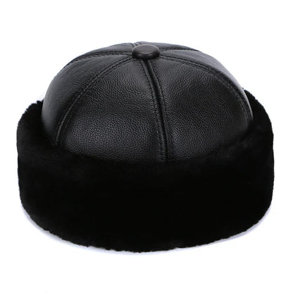 Retro Cowhide Bomber Hat Winter Keep Warm Caps Men Women Real Leather Cap Thick Velvet Dad Hat Leather Hat