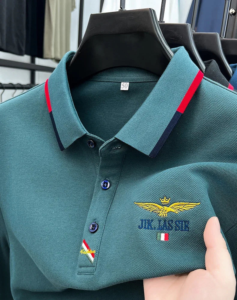 Spring and Autumn new 100% cotton long sleeved men's polo shirt brand high-end embroidered comfortable breathable casual T-shirt