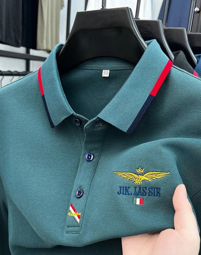 Spring and Autumn new 100% cotton long sleeved men's polo shirt brand high-end embroidered comfortable breathable casual T-shirt