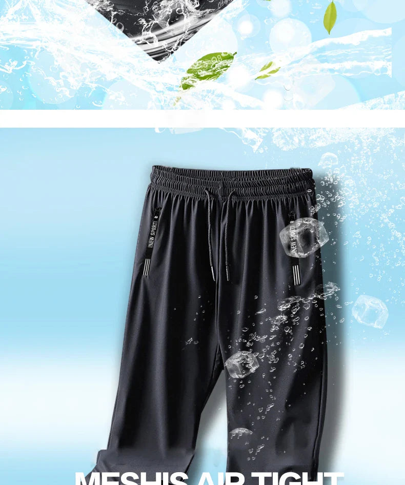 Plus Size 8xl 7xl 6xl Men Sports Pants Quick-Drying Men Trousers Joggers Sportswear Solid Sweatpants Male Elastic Ice Silk Pant