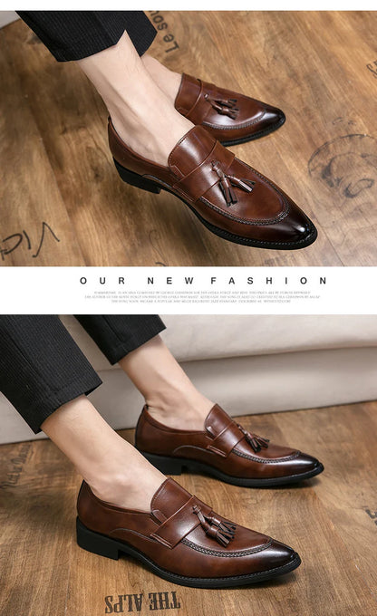 Classic Casual Leather Shoes For Men High Quality Social Office Shoes Men Slip On Loafers Flat Casual Business Leather Shoes Men