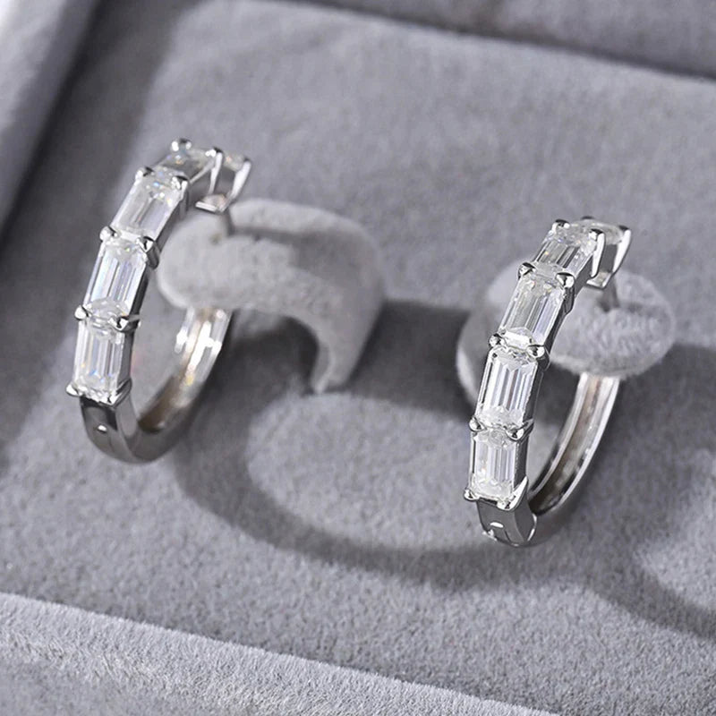 3*5mm Pass Diamond Test Moissanite Hoop Earrings D Vvs1 Emerald Cut Dainty Ear Jewelry for Women S925 Sterling Silver