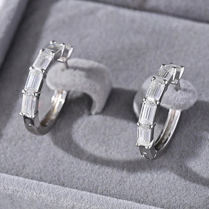 3*5mm Pass Diamond Test Moissanite Hoop Earrings D Vvs1 Emerald Cut Dainty Ear Jewelry for Women S925 Sterling Silver