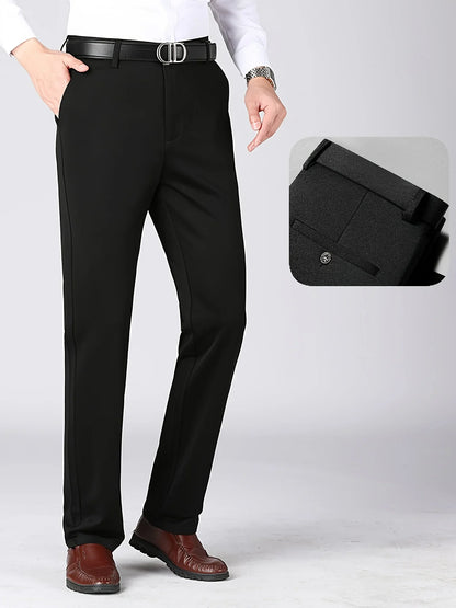 Men's High Elastic Anti-Wrinkle Straight Fit Business Pants | Non-Iron Formal Casual Trousers (1-Pack)