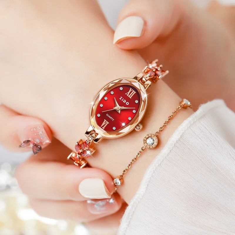 V22 Women's Watches Light Luxury Diamond Inlaid Female Watch Waterproof Oval Ladies Fashion Quartz Bracelet Wristwatch