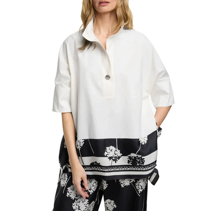 Pullover Women Blouse Lapel Three-Quarters Sleeve Tops Loose Soft Comfortable Pactwork Fashion Irregular Female Shirts