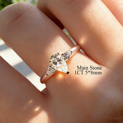 1/2/3/4CT Pear Cut Moissanite 3-stone Ring for Women S925 Silver Sparkling D Waterdrop Diamond Wedding Band Fine Jewelry
