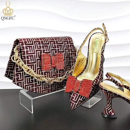 Italian Design Shoes and Bag Set Office Ladies Style Diamond Decoration Classic Women High Heel Shoes and Bag