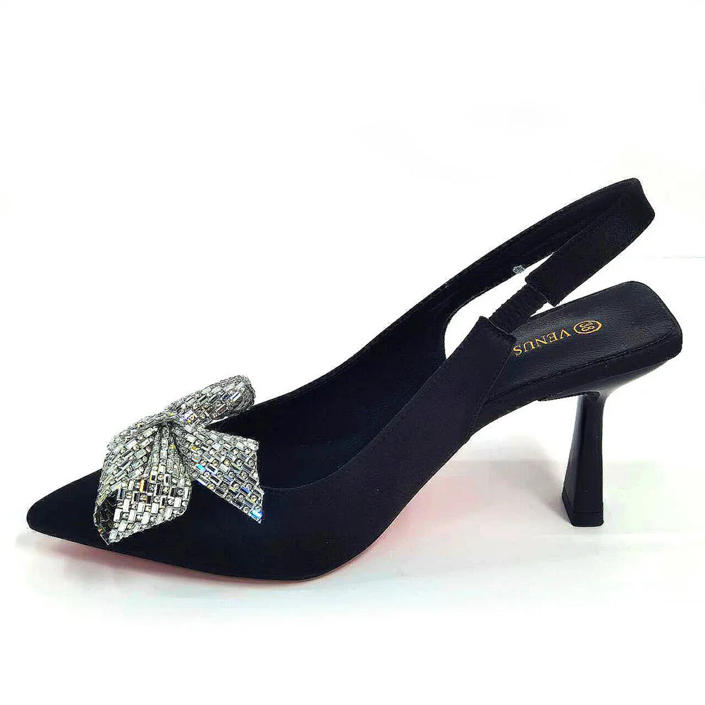 Italian Design Elegant Fuchsia Bow Rhinestone Pumps with Pointed Toe for Women 2024 Party Shoes and Bags Matching Set