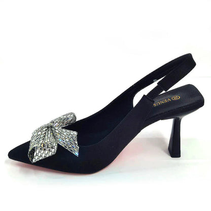 Italian Design Elegant Fuchsia Bow Rhinestone Pumps with Pointed Toe for Women 2024 Party Shoes and Bags Matching Set