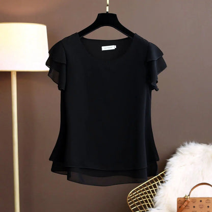 Fashion Brand Summer Oversized Loose and Thin Casual Blouse Top Short Sleeve Chiffon Top White Blouse Green Women’s Tops M-6XL