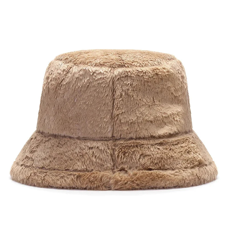 New Fall and Winter Thickened Warm Womens Plush Bucket Hat Leopard Hat