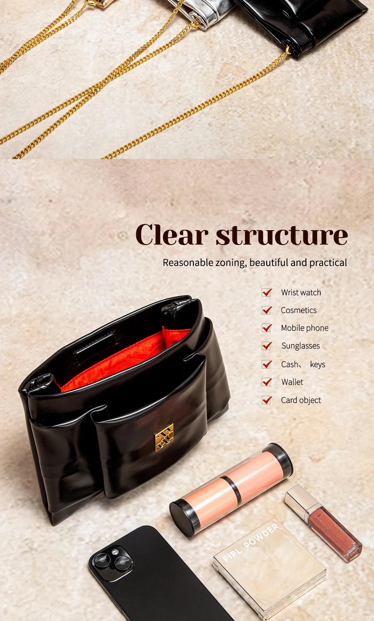 Leather Luxe Sleek Shoulder Bags Gold-Plated Logos Durable Chain Straps Merge High-End Craftsmanship with Urban Style