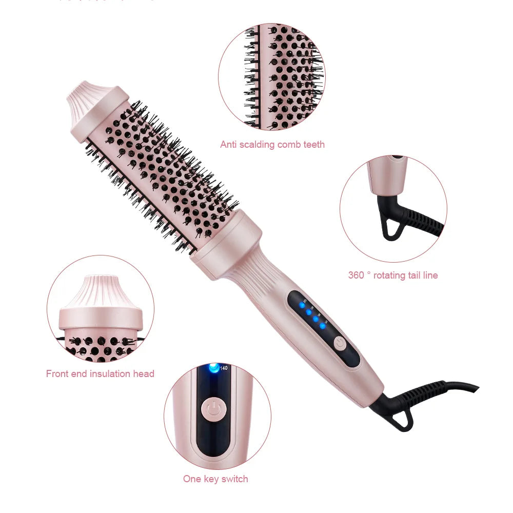 TINSOL Negative Ion Curling Iron 38mm Hot Air Brush, Dual-use for Curling and Straightening, Heated Styling Comb