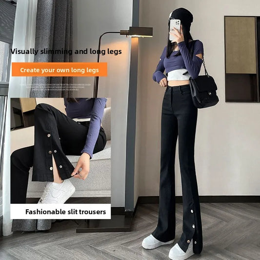 Y2K Casual Solid Slim Elastic Wash  Denim Pants
